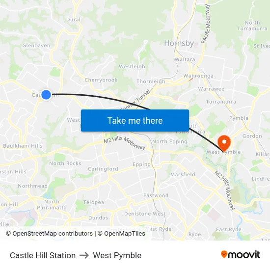 Castle Hill Station to West Pymble map