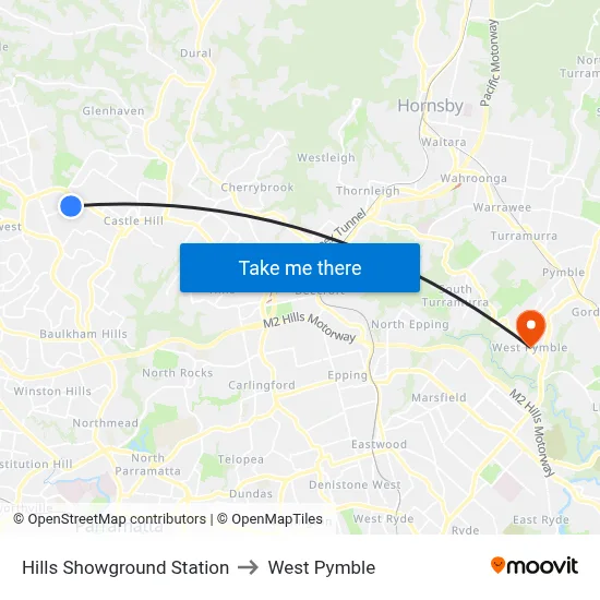 Hills Showground Station to West Pymble map