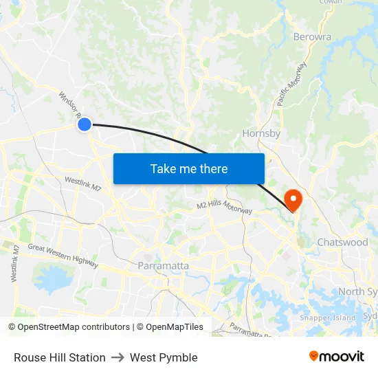 Rouse Hill Station to West Pymble map