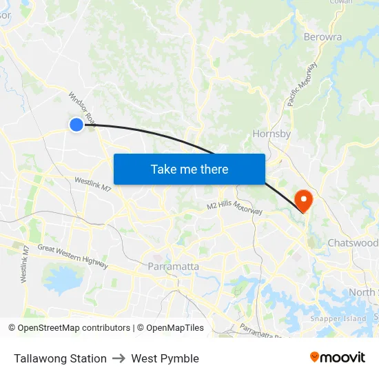 Tallawong Station to West Pymble map