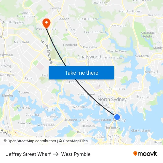 Jeffrey Street Wharf to West Pymble map