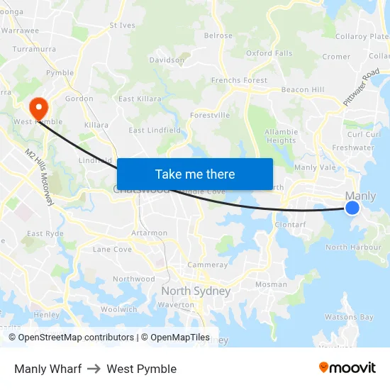 Manly Wharf to West Pymble map