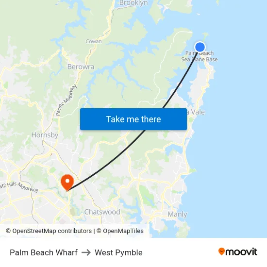 Palm Beach Wharf to West Pymble map