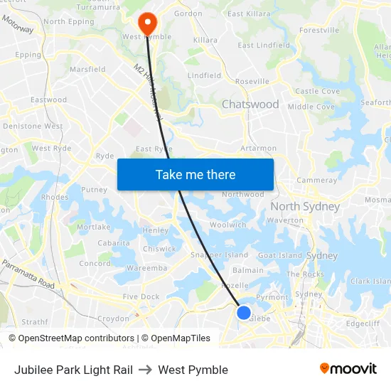 Jubilee Park Light Rail to West Pymble map