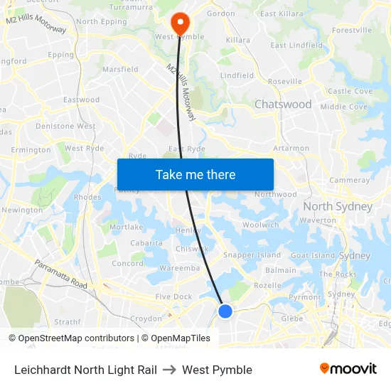 Leichhardt North Light Rail to West Pymble map