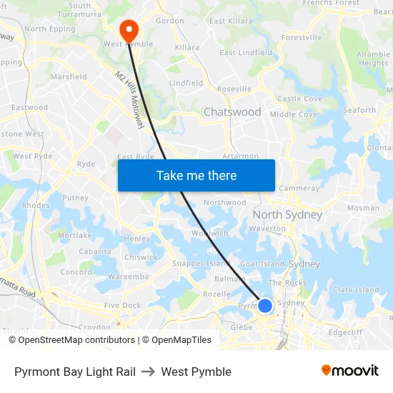 Pyrmont Bay Light Rail to West Pymble map