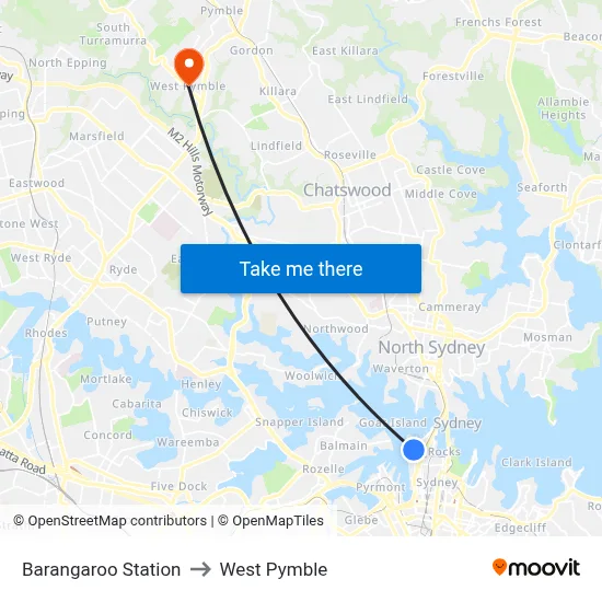 Barangaroo Station to West Pymble map