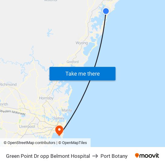 Green Point Dr opp Belmont Hospital to Port Botany map