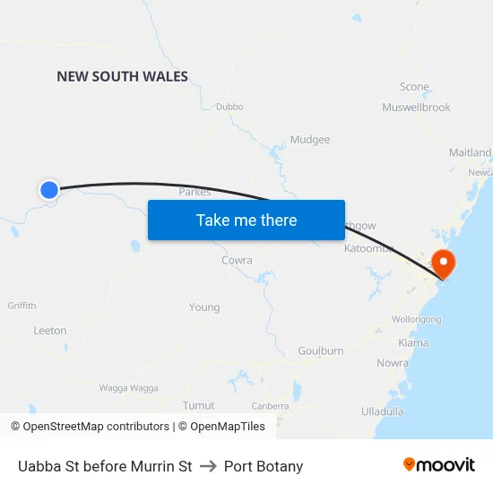 Uabba St before Murrin St to Port Botany map