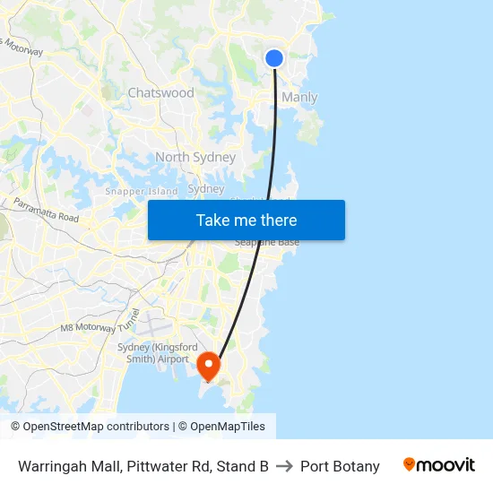 Warringah Mall, Pittwater Rd, Stand B to Port Botany map