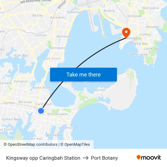 Kingsway opp Caringbah Station to Port Botany map