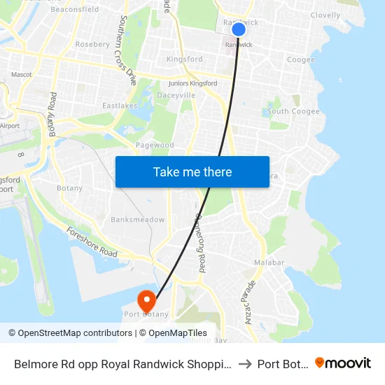 Belmore Rd opp Royal Randwick Shopping Centre to Port Botany map