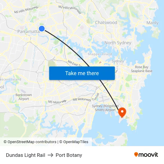 Dundas Light Rail to Port Botany map