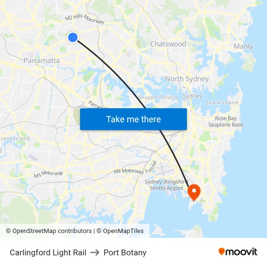 Carlingford Light Rail to Port Botany map