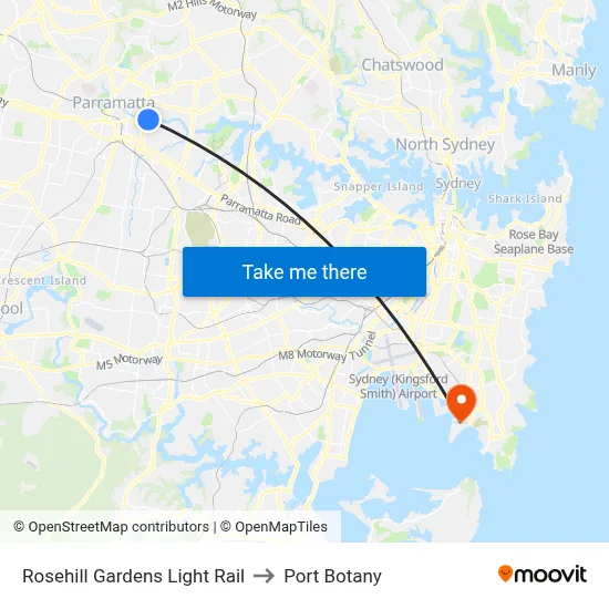 Rosehill Gardens Light Rail to Port Botany map