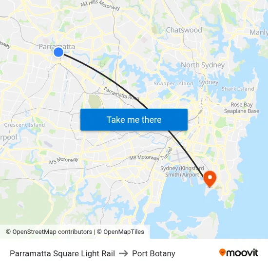 Parramatta Square Light Rail to Port Botany map