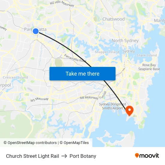Church Street Light Rail to Port Botany map