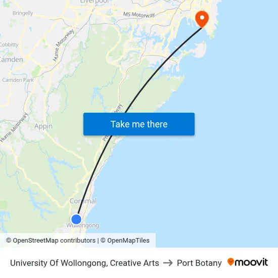 University Of Wollongong, Creative Arts to Port Botany map