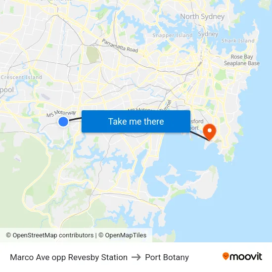 Marco Ave opp Revesby Station to Port Botany map