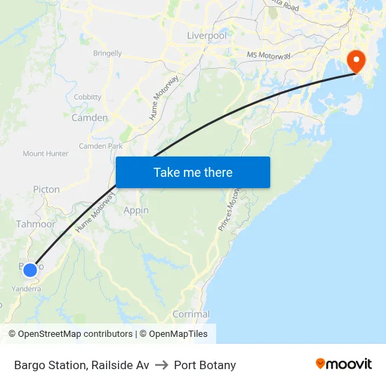 Bargo Station, Railside Av to Port Botany map