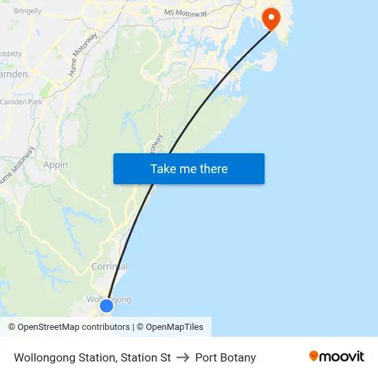 Wollongong Station, Station St to Port Botany map