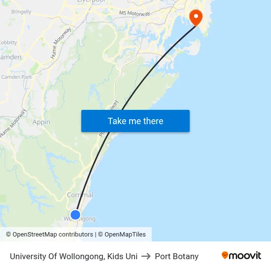 University Of Wollongong, Kids Uni to Port Botany map