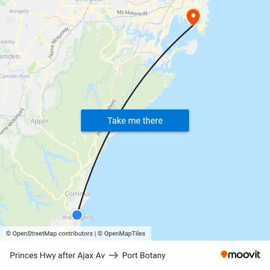 Princes Hwy after Ajax Av to Port Botany map