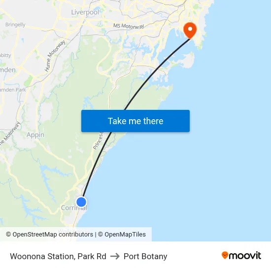 Woonona Station, Park Rd to Port Botany map
