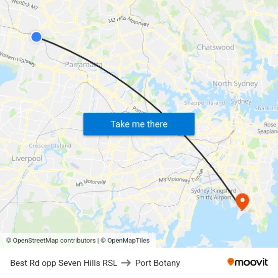 Best Rd opp Seven Hills RSL to Port Botany map