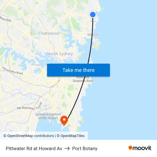 Pittwater Rd at Howard Av to Port Botany map