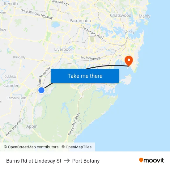Burns Rd at Lindesay St to Port Botany map