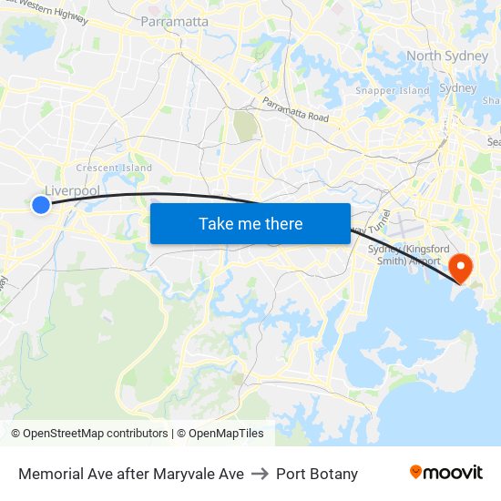 Memorial Ave after Maryvale Ave to Port Botany map