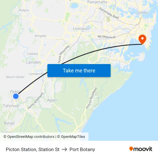 Picton Station, Station St to Port Botany map