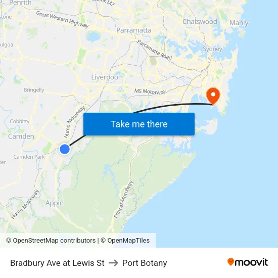 Bradbury Ave at Lewis St to Port Botany map