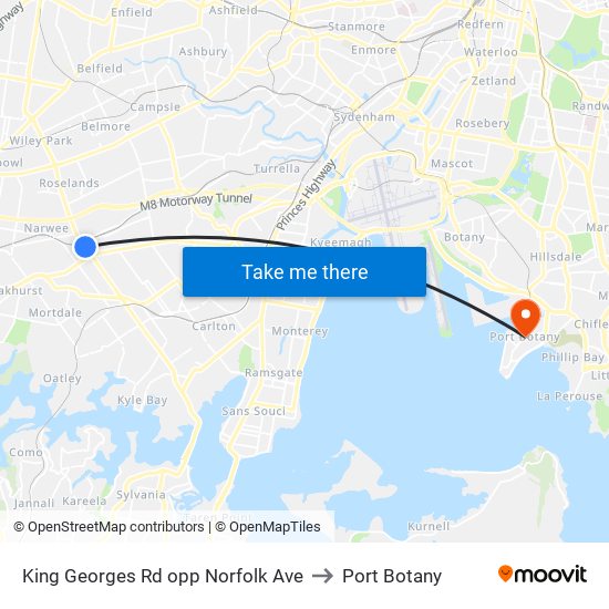 King Georges Rd opp Norfolk Ave to Port Botany map