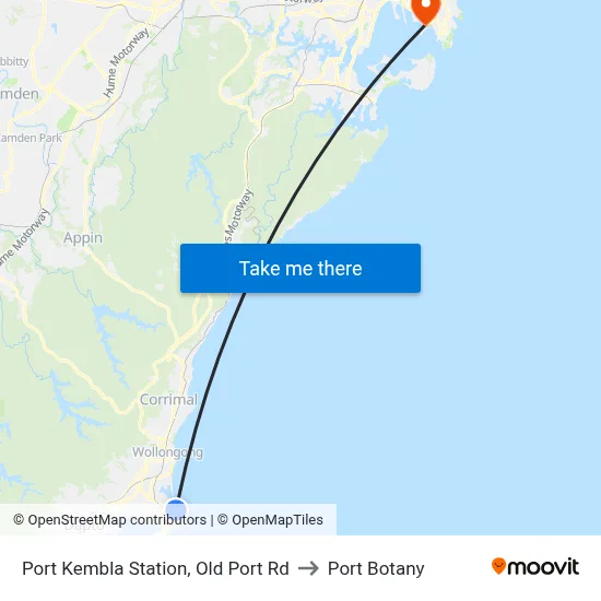 Port Kembla Station, Old Port Rd to Port Botany map
