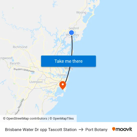 Brisbane Water Dr opp Tascott Station to Port Botany map