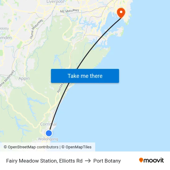 Fairy Meadow Station, Elliotts Rd to Port Botany map