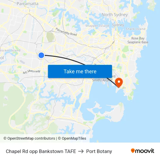 Chapel Rd opp Bankstown TAFE to Port Botany map