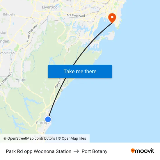 Park Rd opp Woonona Station to Port Botany map