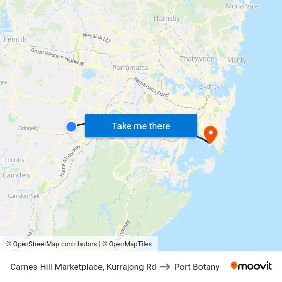 Carnes Hill Marketplace, Kurrajong Rd to Port Botany map