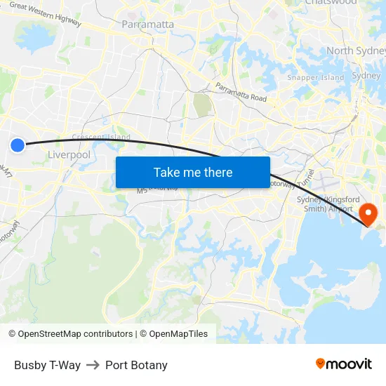 Busby T-Way to Port Botany map