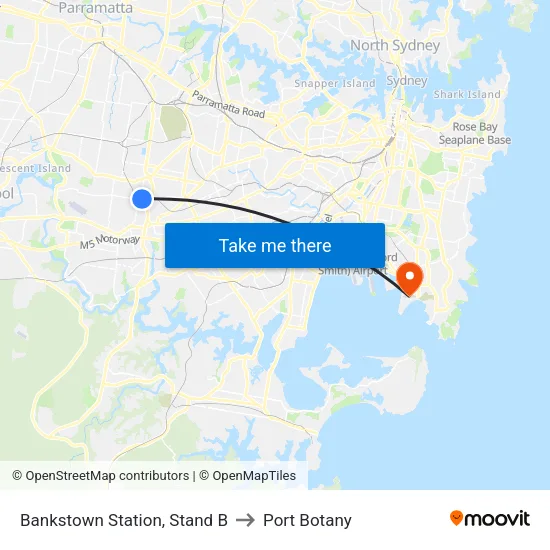 Bankstown Station, Stand B to Port Botany map