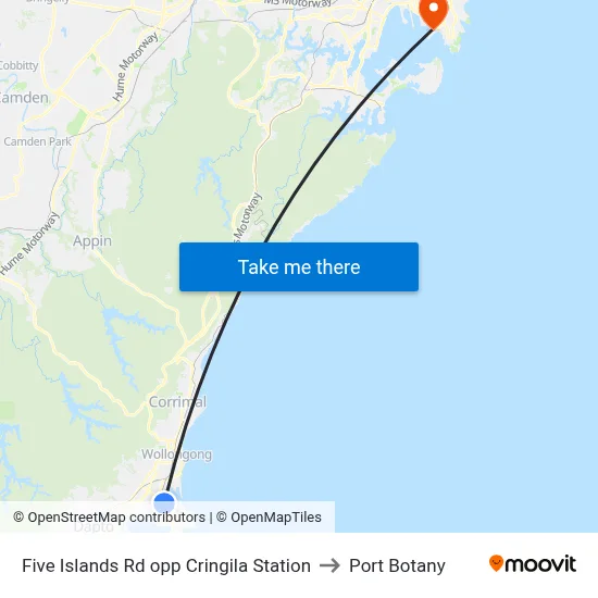 Five Islands Rd opp Cringila Station to Port Botany map
