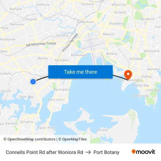 Connells Point Rd after Woniora Rd to Port Botany map