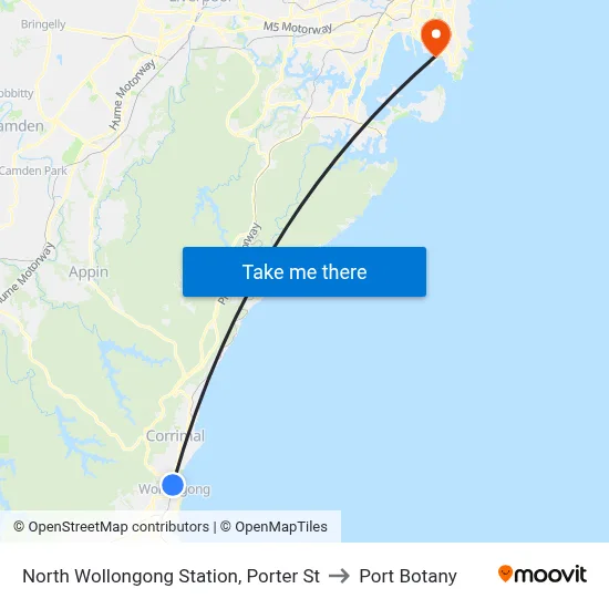North Wollongong Station, Porter St to Port Botany map