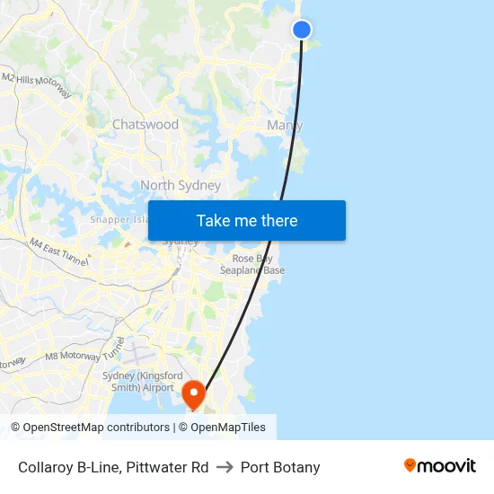 Collaroy B-Line, Pittwater Rd to Port Botany map