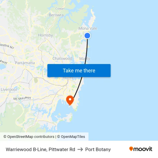 Warriewood B-Line, Pittwater Rd to Port Botany map