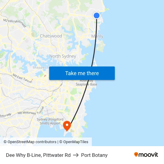 Dee Why B-Line, Pittwater Rd to Port Botany map