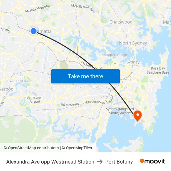 Alexandra Ave opp Westmead Station to Port Botany map